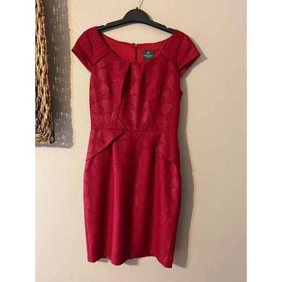 Adrianna Papell Sheath Dress 6 Cherry Red Short Sleeve Career Church Party PinUp - Picture 5 of 6